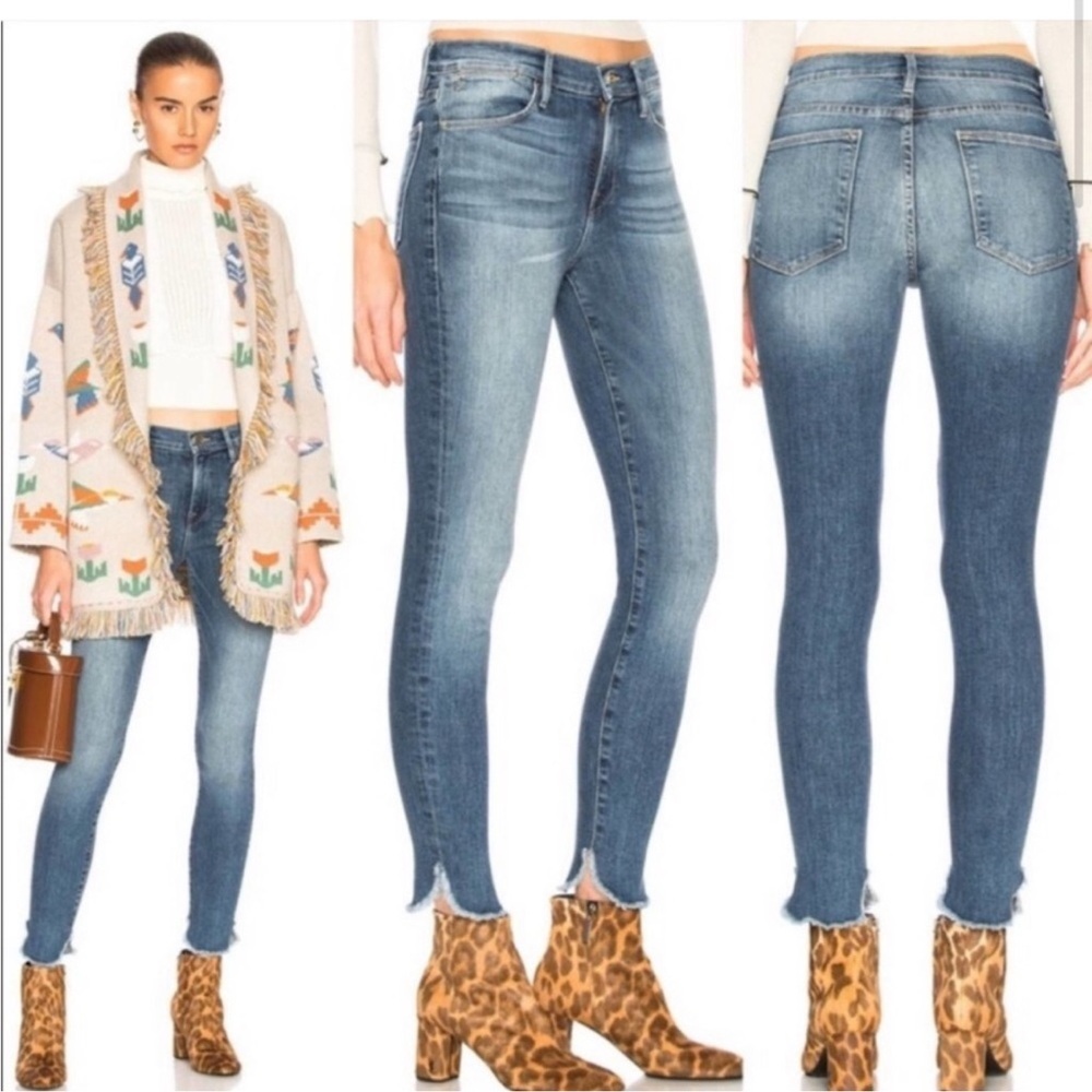 FRAME Denim Le High Skinny‎ Frayed Petal Hem Jeans in Hamerton Size 24